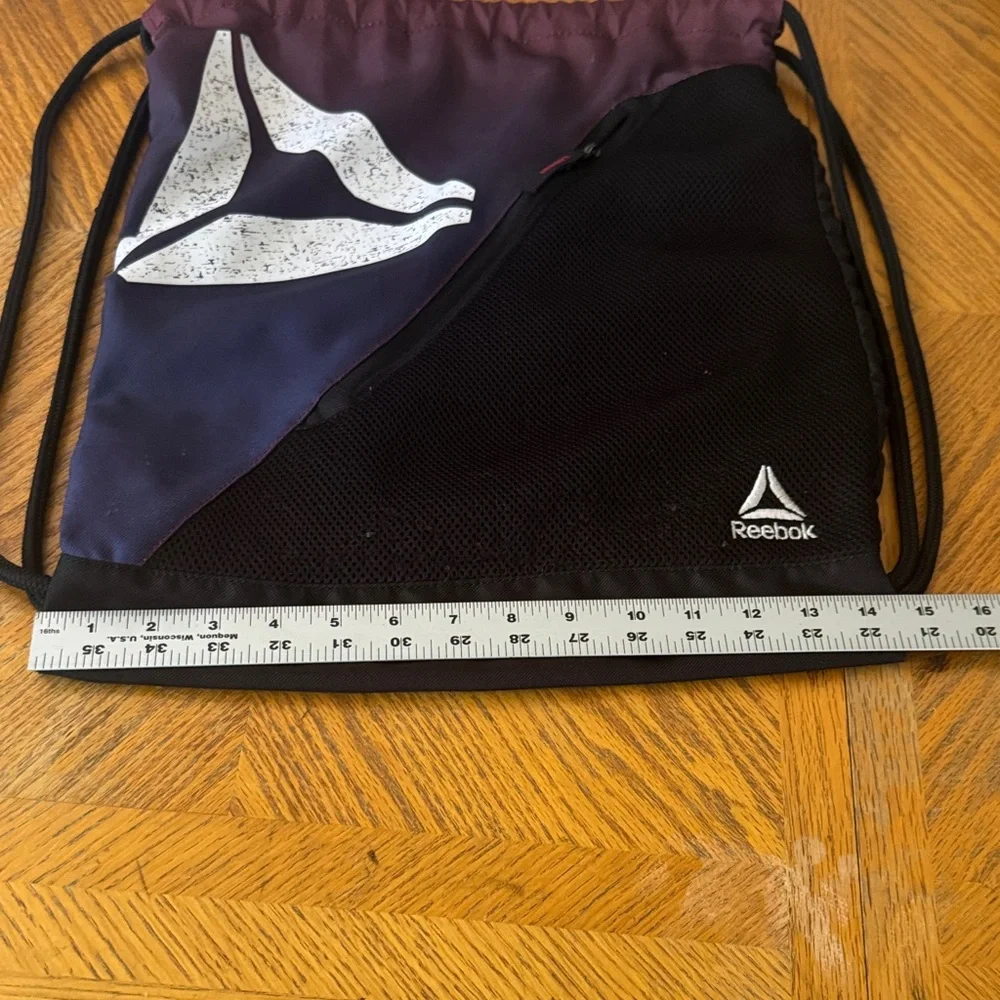Reebok Black and Dark Purple Drawstring Backpack